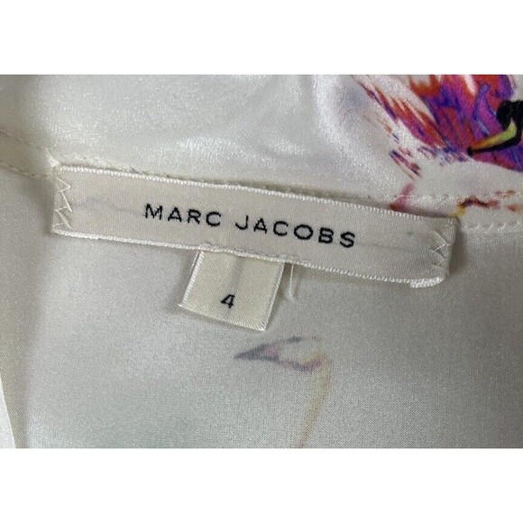 Marc Jacob’s Blouse Womens 4 Sheer Silk Swans Print Chic Career Light Academia - Picture 2 of 11